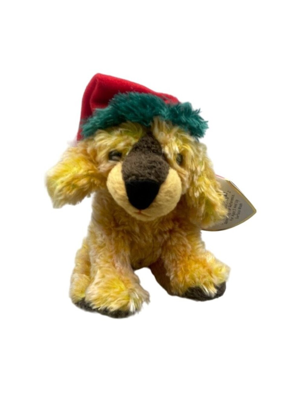 Christmas dog Santa hat plush animal ty jingle beanie jinglepup 2002 brown READ